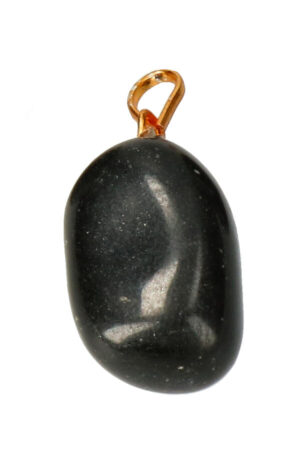 Obsidiaan edelsteen hanger, ca 2 cm, goudkleurig oogje