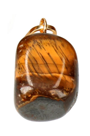 Tijgeroog edelsteen hanger, ca 2 cm, goudkleurig oogje