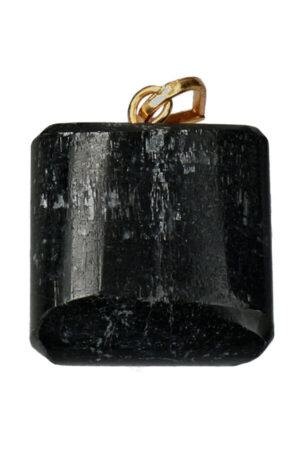 Zwarte Toermalijn edelsteen hanger, ca 2 cm, goudkleurig oogje