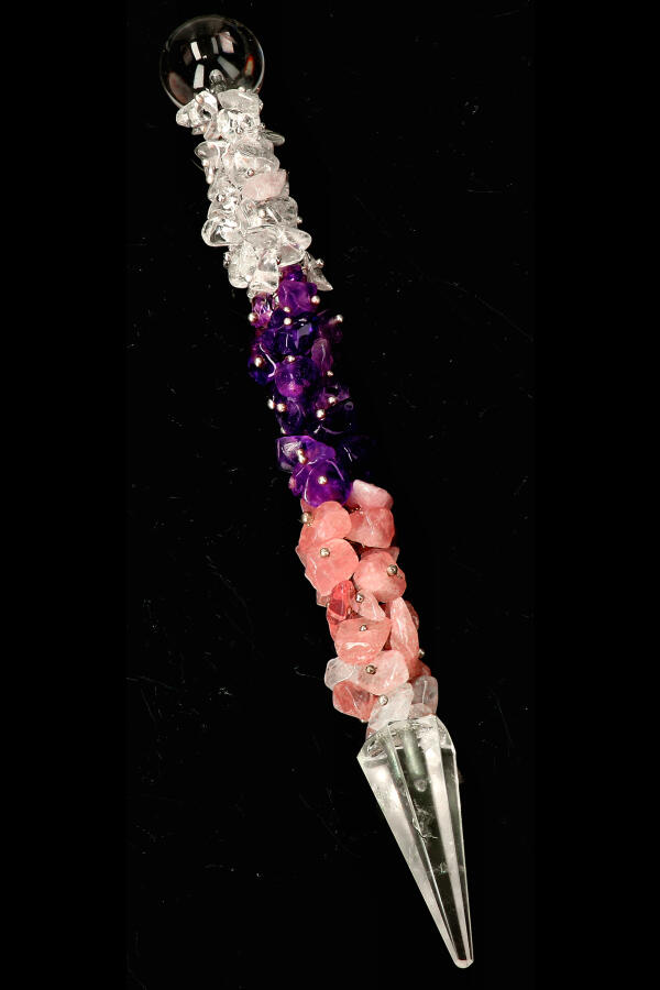 Gouden driehoek split steentjes healing wand, 15 a 16 cm 1 Gouden driehoek split steentjes healing wand, 15 a 16 cm