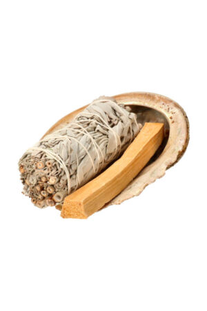 Huisreiniging pakket, Abalone schelp met bundel witte salie en Palo Santo houtje