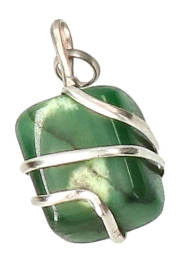 Jade spiraal hanger verzilverd, trommelsteen, circa 2 cm