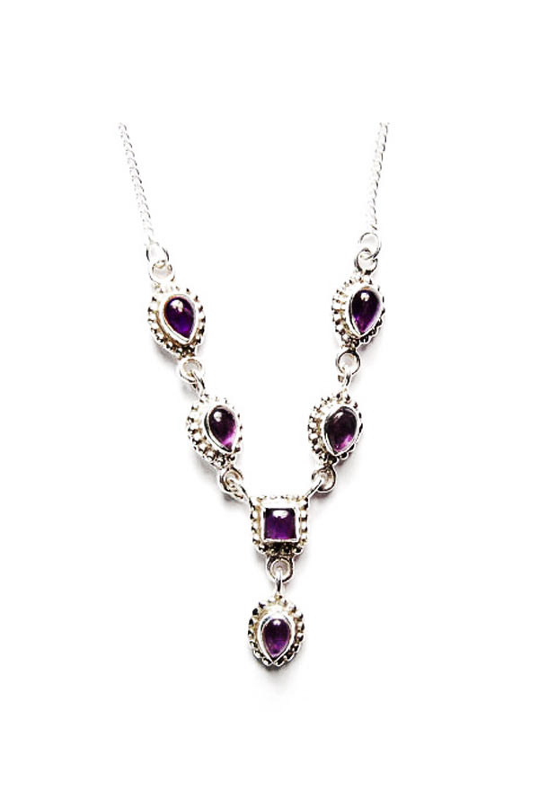 Amethist ketting zilver, 925 sterling, 46 cm 1 Amethist ketting zilver, 925 sterling, 46 cm