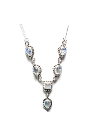 Regenboog Maansteen ketting zilver, 925 sterling, 46 cm