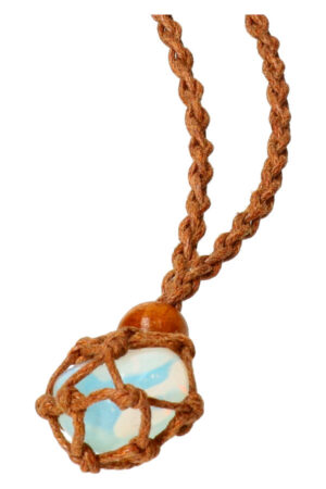Opaliet trommelsteen gevlochten kooi hanger, bruine ketting