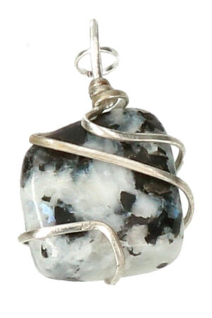 Regenboog Maansteen spiraal hanger verzilverd, trommelsteen, circa 2 cm