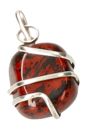 Mahonie Obsidiaan spiraal hanger verzilverd, trommelsteen, circa 2 cm