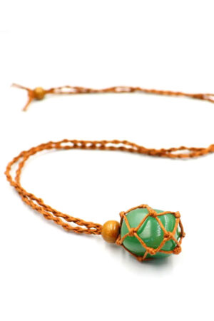 Aventurijn trommelsteen gevlochten kooi hanger, bruine ketting