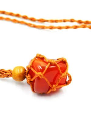 Carneool trommelsteen gevlochten kooi hanger, bruine ketting