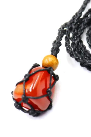 Carneool trommelsteen gevlochten kooi hanger, zwarte ketting