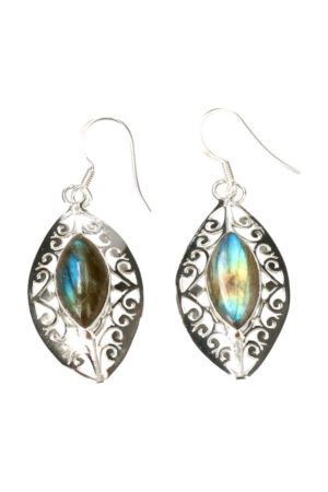 Labradoriet oorbellen zilver (925 sterling), 4 cm