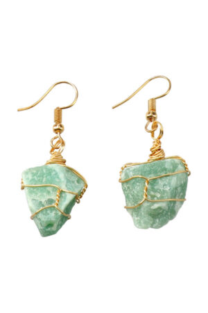 Aventurijn ruwe edelsteen oorhangers, goudkleurig, circa 2 cm
