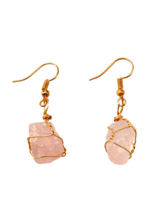 Rozenkwarts ruwe edelsteen oorhangers, goudkleurig, circa 2 cm