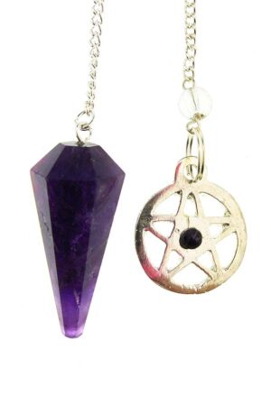 Amethist pendel met pentagram, gefacetteerd 6-vlak, 3-4 cm