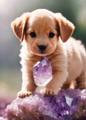 Kaart 'Puppy met Amethist', 10.5 x 14.8 cm