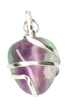 Regenboog Fluoriet spiraal hanger verzilverd, trommelsteen, circa 2 cm