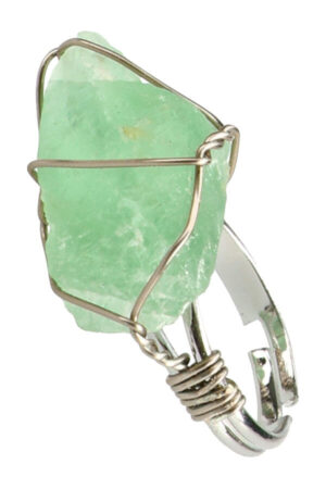 Fluoriet ruwe steen, 1-2 cm, in zilverkleurig draad verstelbare ring