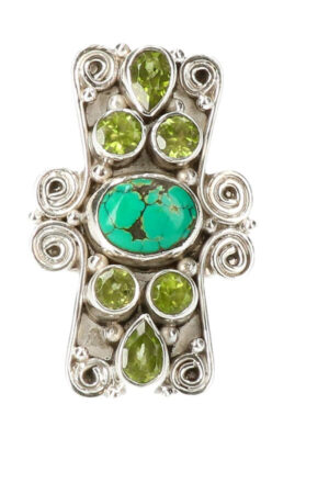 Turkoois met Peridoot zilveren ring, 925 sterling, 3.2 cm