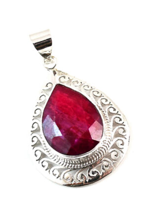 Robijn hanger druppelvorm zilver, 4 cm, 925 sterling