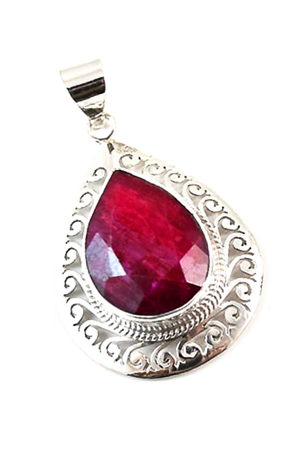 Robijn hanger druppelvorm zilver, 4 cm, 925 sterling