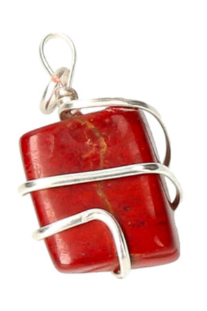 Rode Jaspis spiraal hanger verzilverd, trommelsteen, circa 2 cm