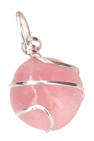 Rozenkwarts spiraal hanger verzilverd, trommelsteen, circa 2 cm