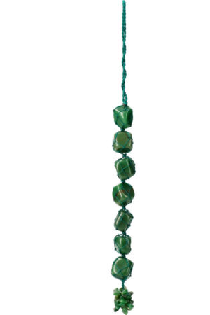 Geknoopte hanger (raamhanger) Jade, met 7 stenen en Jade splitsteen, ca 28 cm