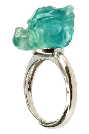 Fluoriet verstelbare ring met drakenkop steentje, steen circa 20 mm
