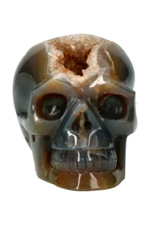 Agaat Geode realistische Kristallen schedel,  16 cm,   1.98 kg