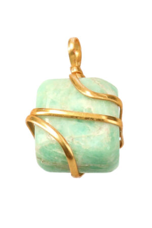 Amazoniet spiraal hanger, goudkleurig, trommelsteen, circa 2 cm