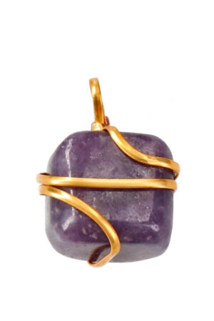 Amethist spiraal hanger, goudkleurig, trommelsteen, circa 2 cm