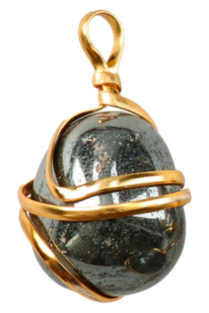 Hematiet spiraal hanger goudkleurig, trommelsteen, circa 2 cm