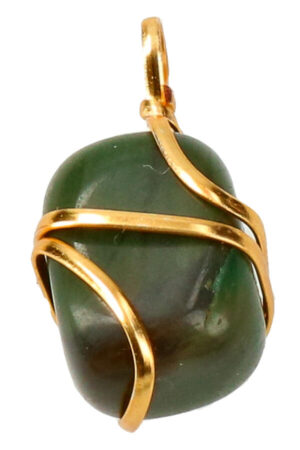 Jade spiraal hanger, goudkleurig, trommelsteen, circa 2 cm