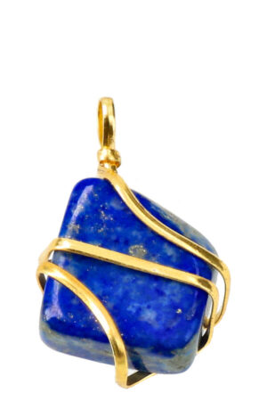 Lapis Lazuli spiraal hanger, goudkleurig, trommelsteen, circa 2 cm