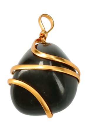 Obsidiaan spiraal hanger, goudkleurig, trommelsteen, circa 2 cm