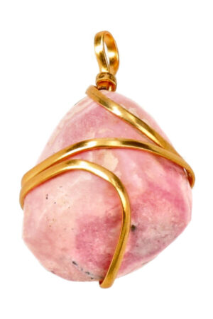 Rhodochrosiet spiraal hanger goudkleurig, trommelsteen, circa 2 cm