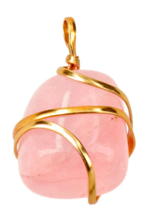 Rozenkwarts spiraal hanger goudkleurig, trommelsteen, circa 2 cm