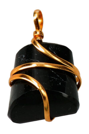 Zwarte Toermalijn spiraal hanger, goudkleurig, trommelsteen, circa 2 cm