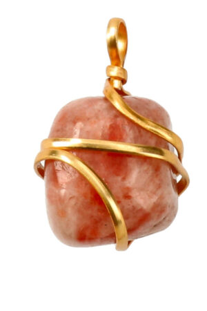 Zonnesteen spiraal hanger, goudkleurig, trommelsteen, circa 2 cm