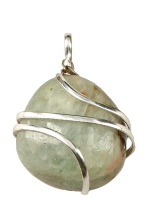 Aquamarijn spiraal hanger verzilverd, trommelsteen, circa 2 cm