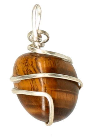 Tijgeroog spiraal hanger verzilverd, trommelsteen, circa 2 cm