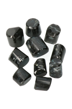 Zwarte Toermalijn trommelstenen, hand gepolijst, Brazilië, 4 maten