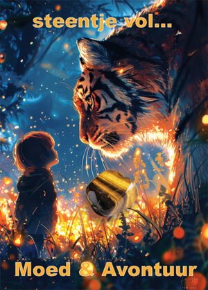 Wenskaart met Tijgeroog steen 'Moed & Avontuur', Tijgeroog circa 2 a 2.5 cm