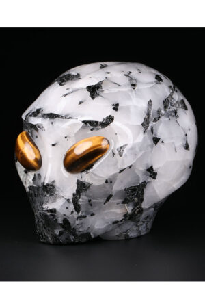 Toermalijnkwarts starchild Alien kristallen schedel met Tijgeroog ogen, 9.5 cm, 1.1 kg