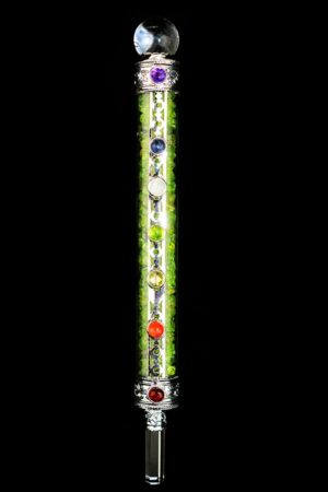 Peridoot Bergkristal Chakra healingwand, 16 - 18 cm, verzilverd