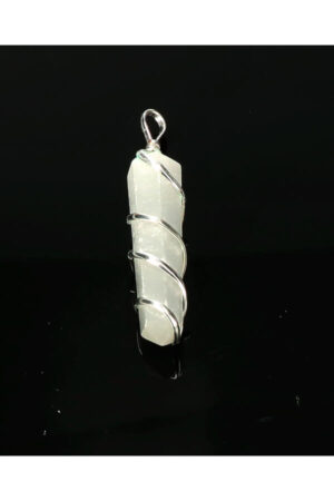 Seleniet spiraal dubbelpunt hanger verzilverd, circa 4 cm