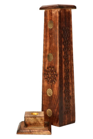 Wierook toren donker bruin hout Flower of Life, 30 cm
