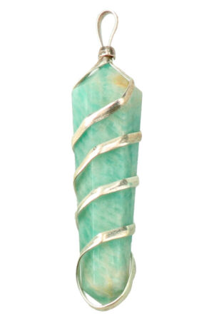 Amazoniet spiraal dubbelpunt hanger verzilverd, circa 4 cm