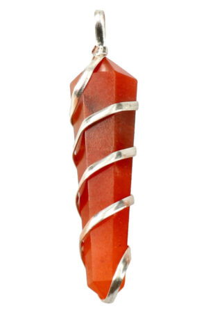 Carneool spiraal dubbelpunt hanger verzilverd, circa 4 cm