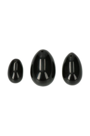 Obsidiaan Yoni ei set van 3, Large, Medium en Small, met of zonder gaatjes